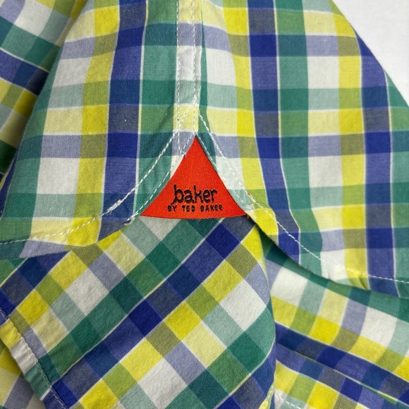 Baker by Ted Baker Short-Sleeve Green Yellow Blue Plaid Button-up Shirt size 4Y - Picture 4 of 8